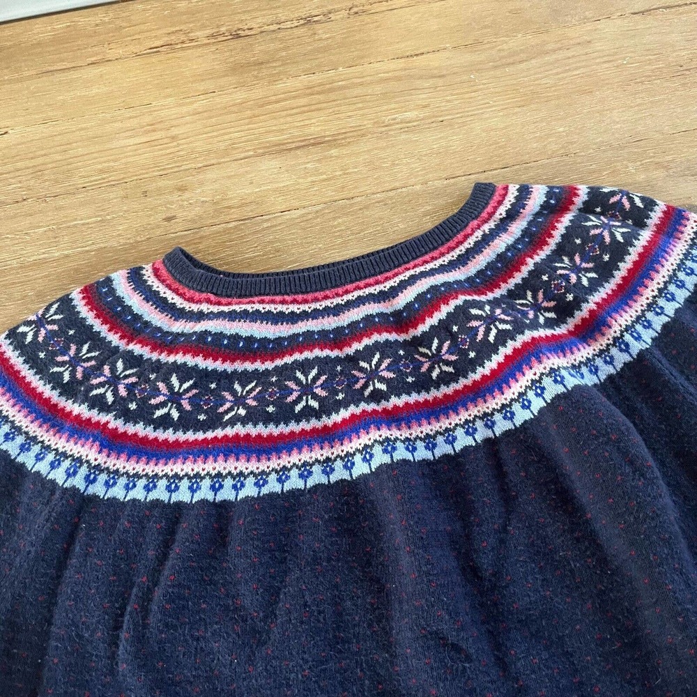 Talbots Fair Isle Snowflake Sweater Pullover Size M Navy Winter Holiday - Picture 2 of 3